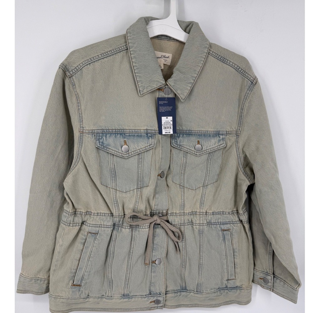 Universal Thread Light Wash Denim Cinched Waist Utility Jacket Blue Medium NEW